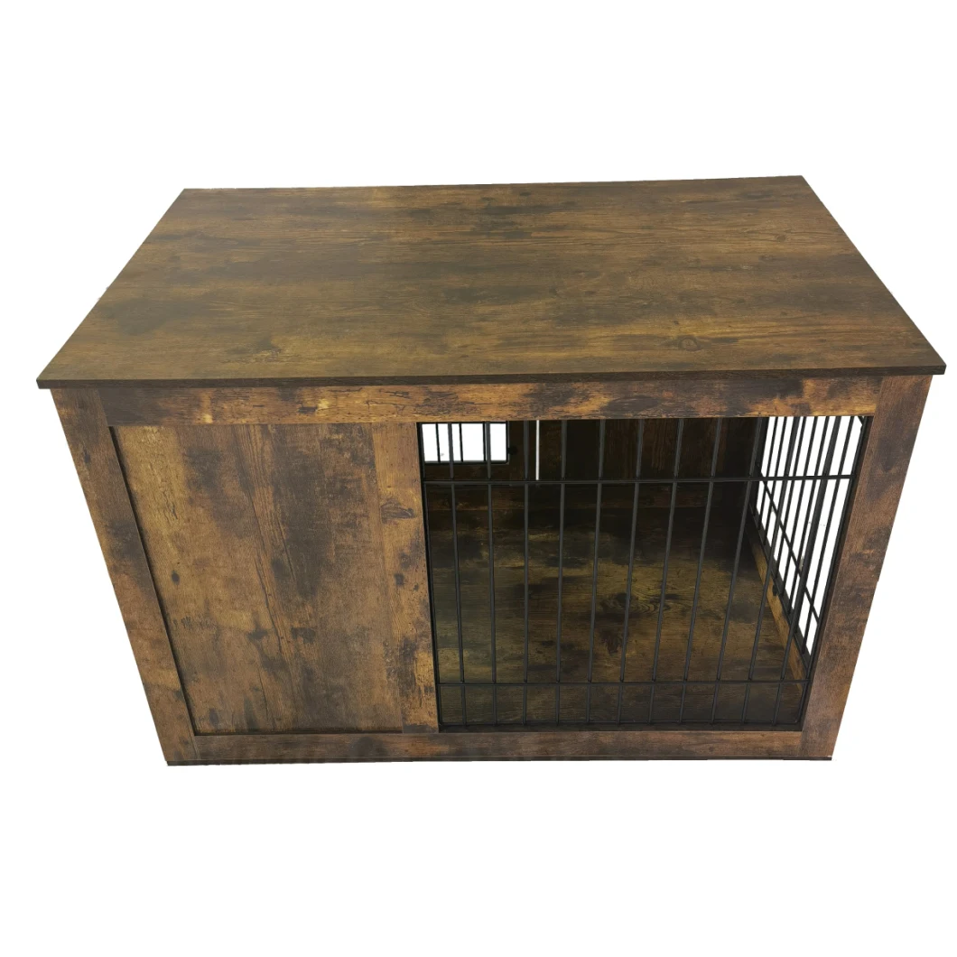 Good Quality Pet Wooden Furniture Iron Cage Double Doors Dog Crate