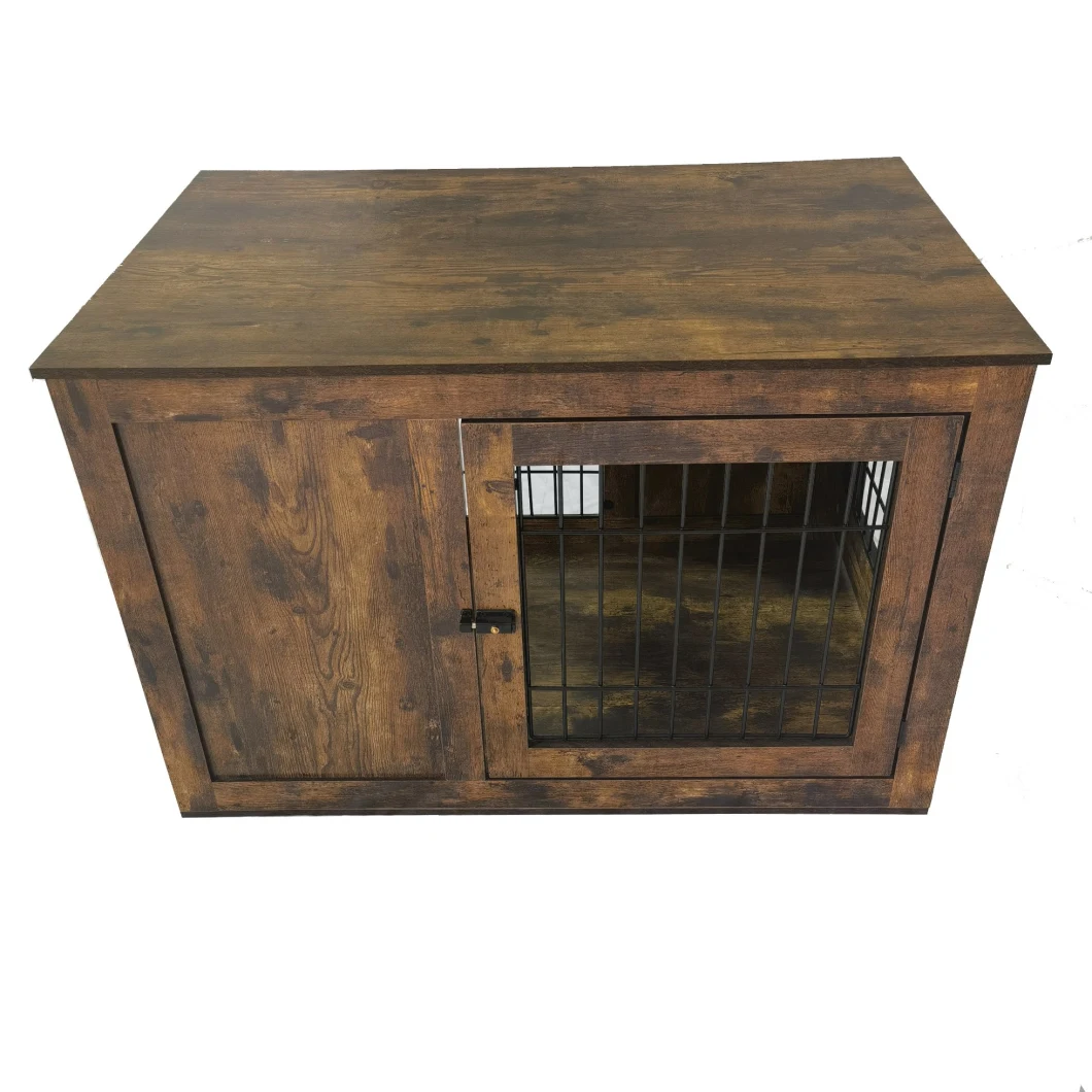 Good Quality Pet Wooden Furniture Iron Cage Double Doors Dog Crate